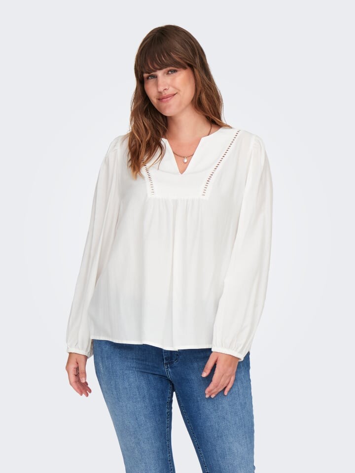 

Блуза ONLY Carmakoma Plus Size V Ausschnitt Puffärmel elastische Bündchen, белый