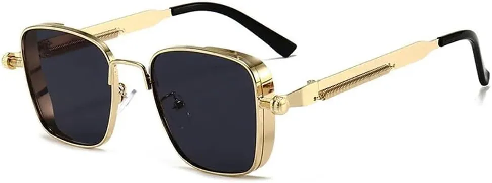 

Классические солнцезащитные очки унисекс в квадратной оправе для женщин и мужчин, винтажные панк-очки, модные очки для вождения, повседневные очки UJNHGQ, Gold Gray