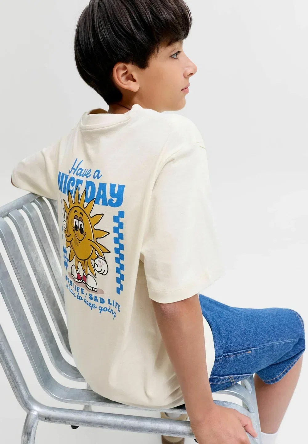 Футболка с принтом на спине, футболка для мальчиков - футболка с принтом Jack & Jones Junior, Antique White — фото 4