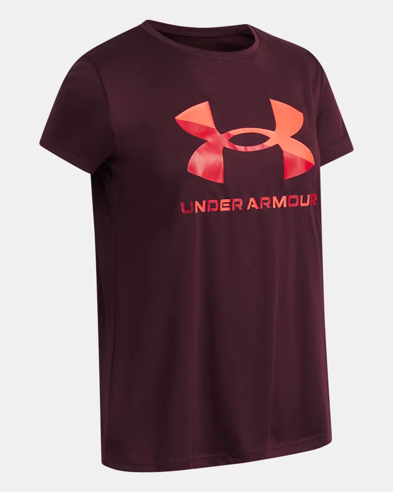 Футболка детская с коротким рукавом, быстросохнущая, UA Velocity Big Logo UnderArmour, Dark Maroon/Beta — фото 3
