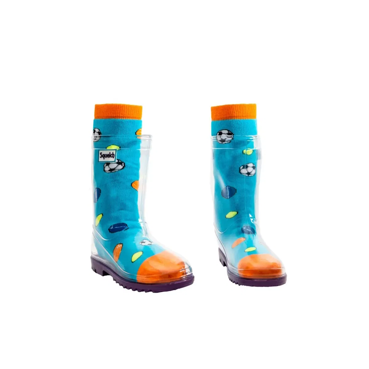 Детские носки для резиновых сапог с принтом Sports Balls Squelch Wellies, Blue — фото 2