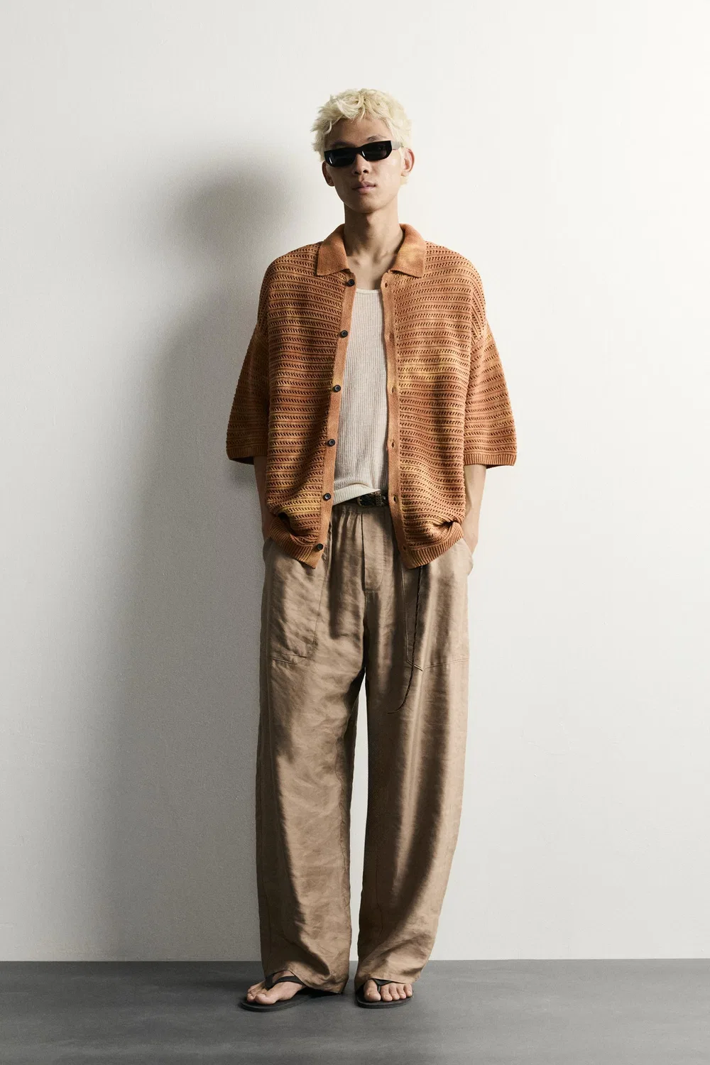 Трикотажная рубашка свободного кроя с эффектом потертости ZARA, Orange