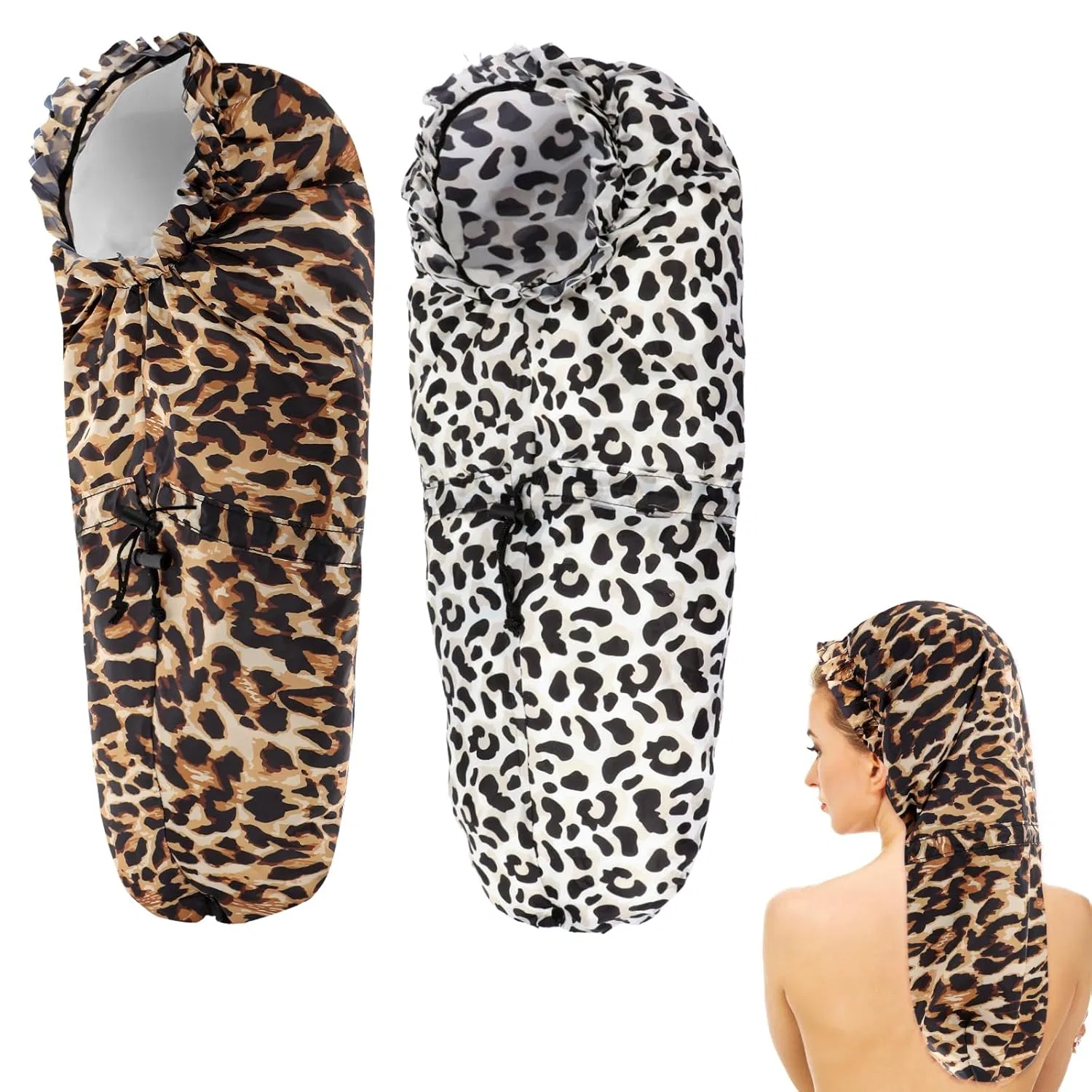 Шапочка для душа большая для длинных волос, Abeillo, 2 шт, 64 см, Leopard and Cow Print