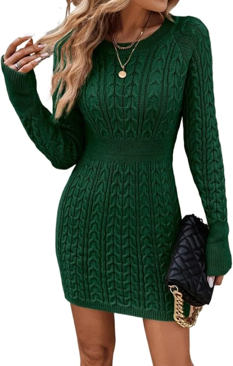 Женское кашемировое платье-свитер с косами, Dark Green