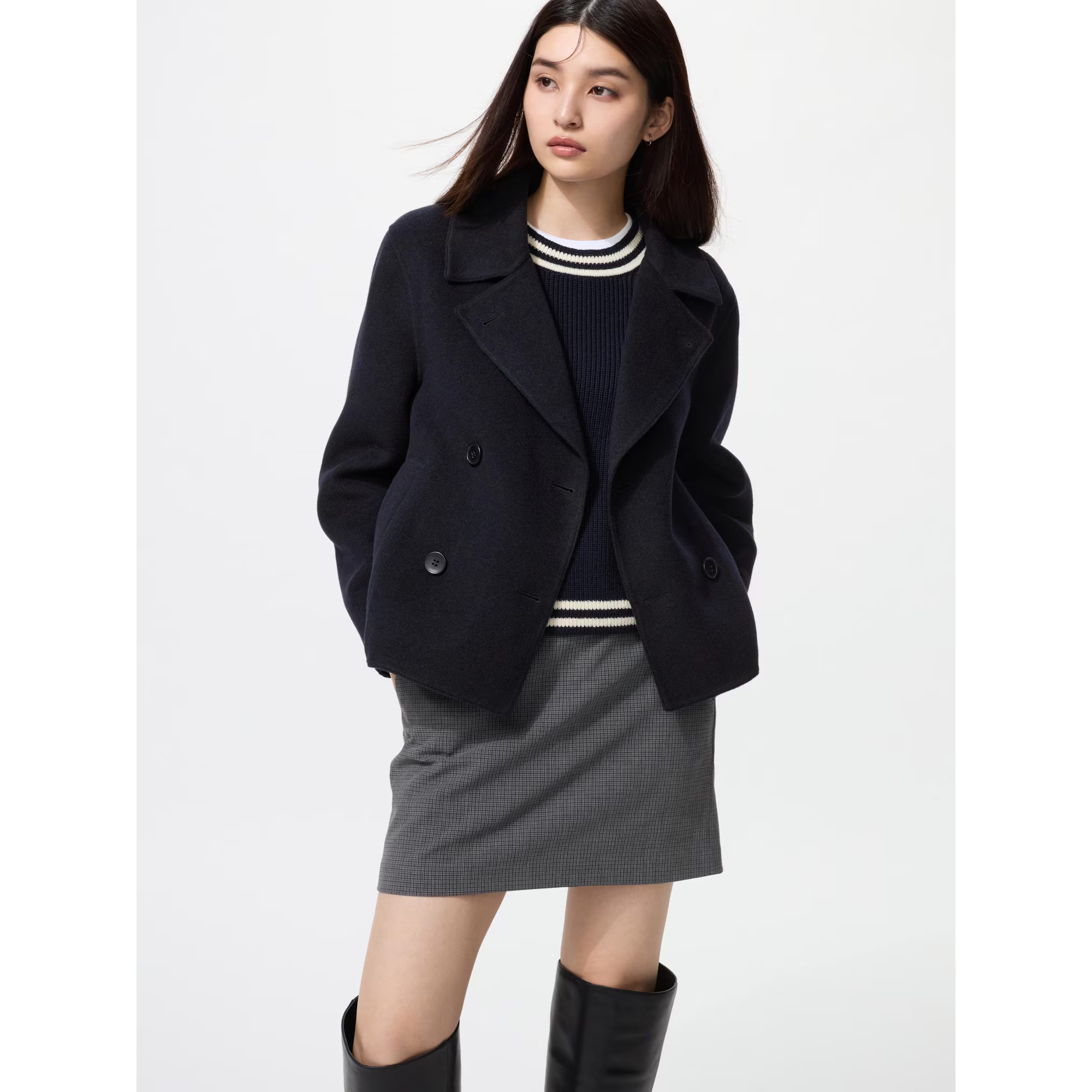 

Короткое пальто Uniqlo женское, 69 темно-синий