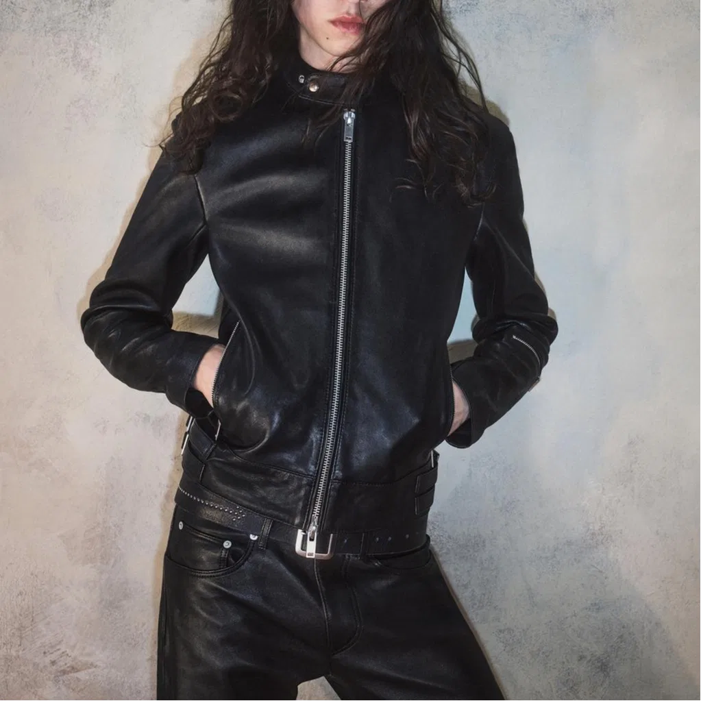 Мужская кожаная куртка с молнией Bobby Gillespie, ZARA, Black — фото 4