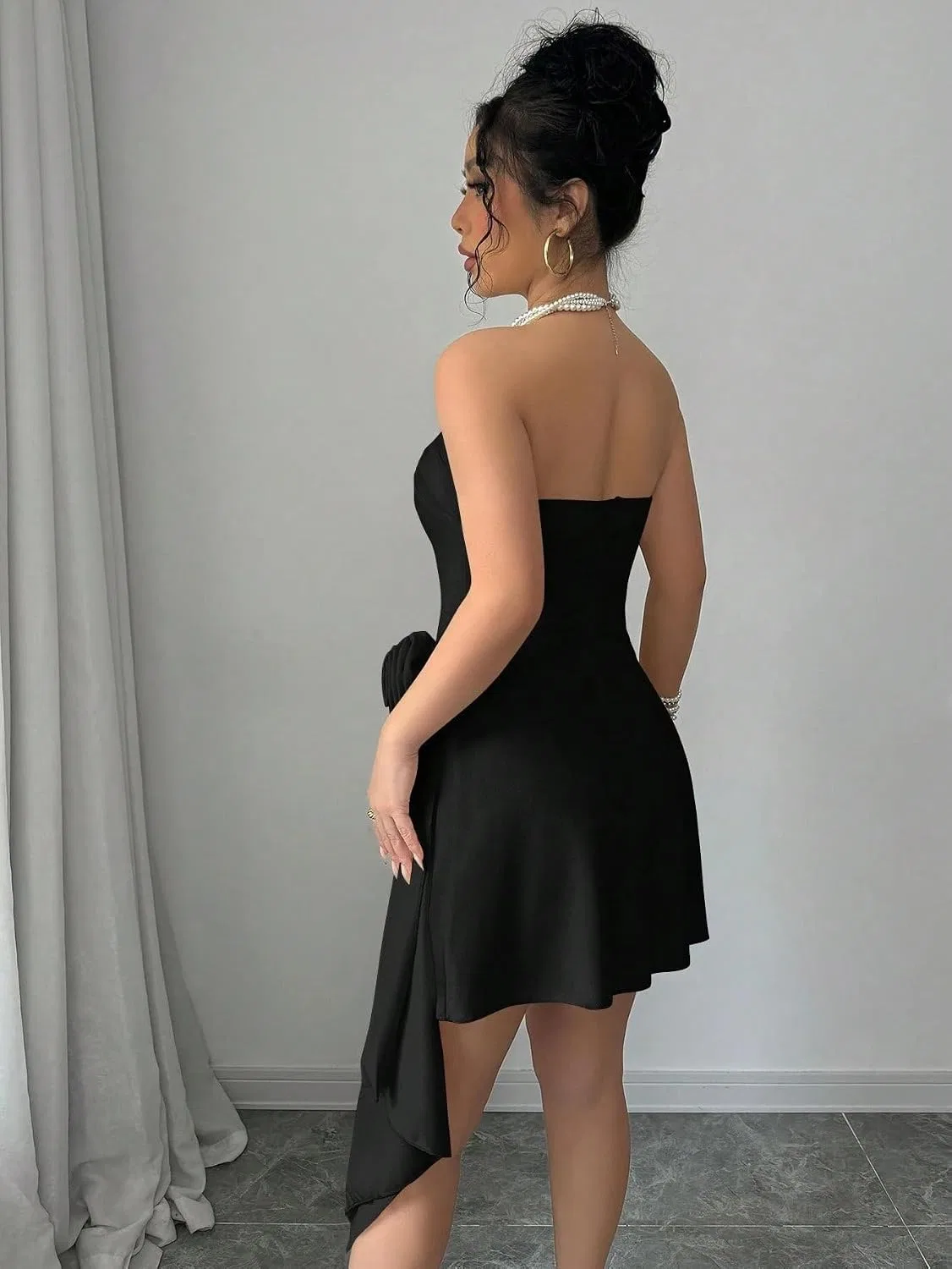 Женское элегантное платье с запахом асимметричного кроя Knitted, Black — фото 2