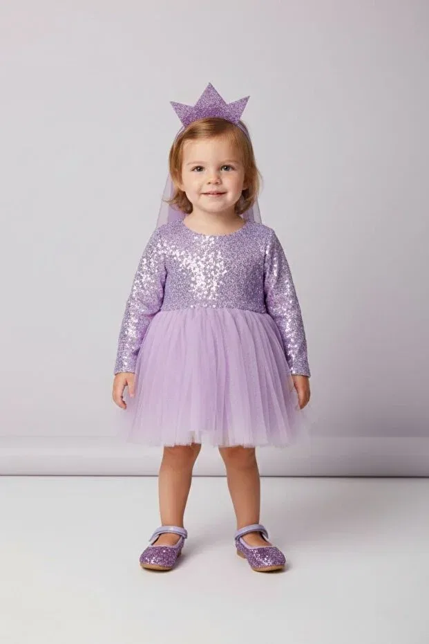 Детское платье для девочек с пайетками с длинным рукавом Le Mabelle, Lilac