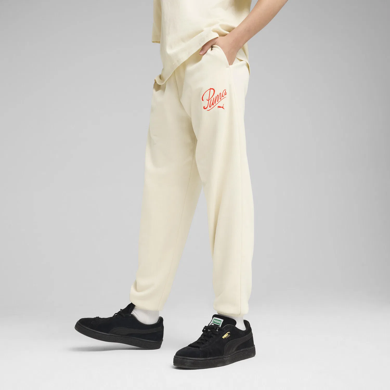 Детские спортивные штаны с вышивкой Essentials Script Puma, Alpine Snow White — фото 2