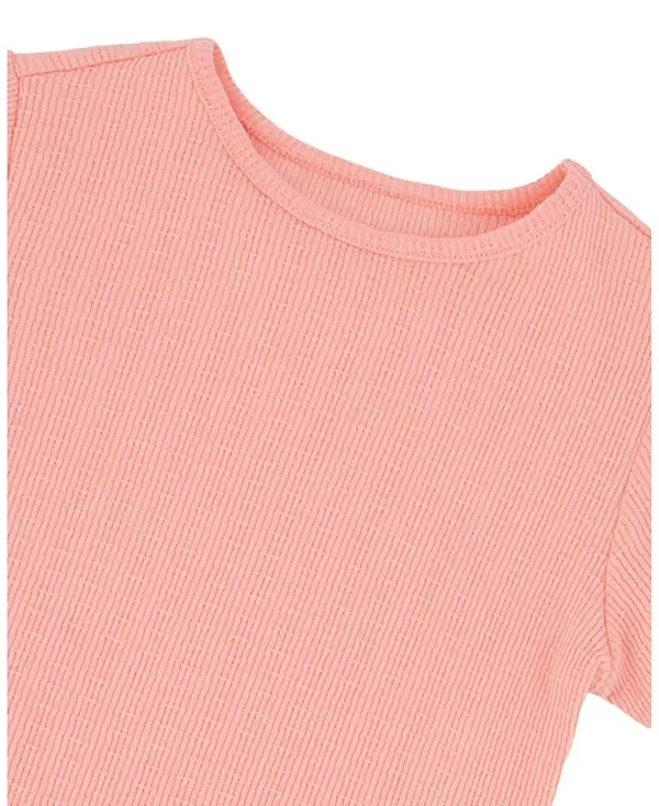 Детская футболка для девочек из жатого джерси Relaxed Straight Fit Deux Par Deux, Peach Pink — фото 4