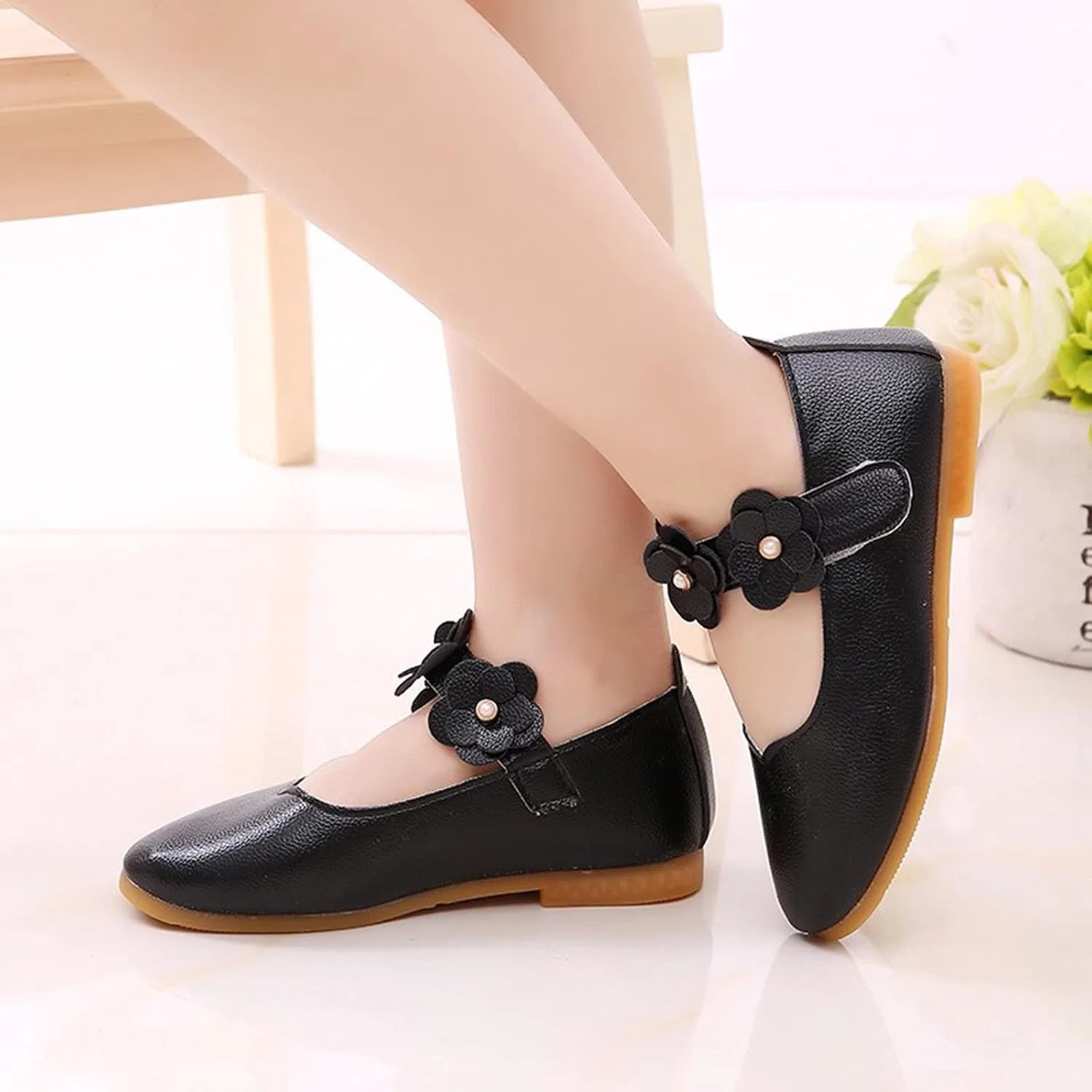 Детские балетки для девочек с цветочным принтом Angela Dress Mary Jane Ballet Flats, Black — фото 4