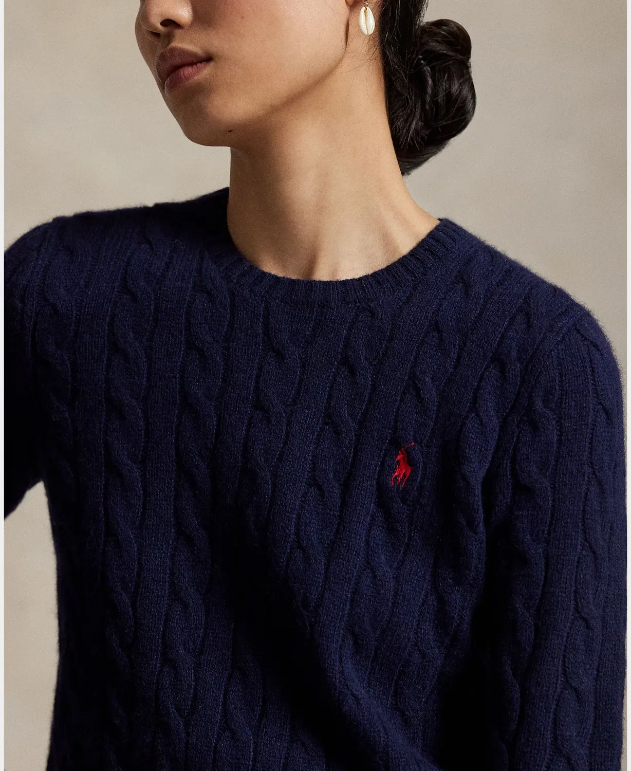 Женский джемпер из кашемира и шерсти с узором «коса» Polo Ralph Lauren, Azul Marino — фото 3