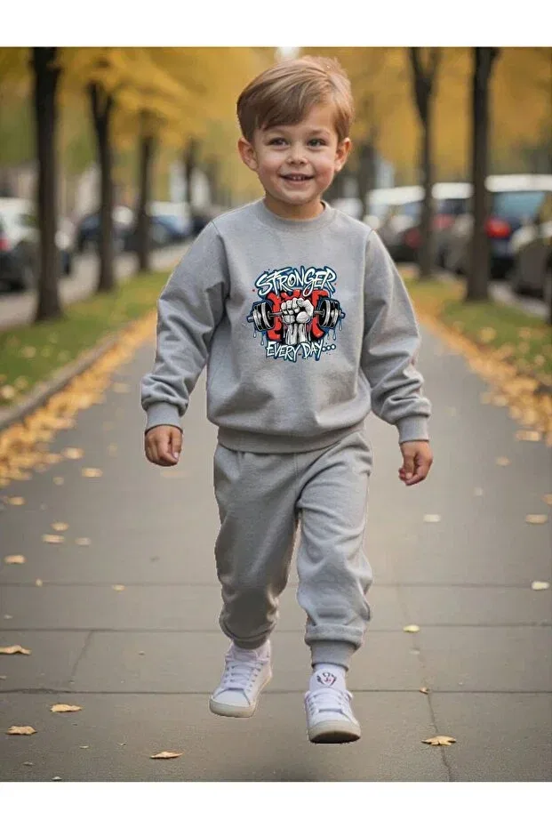 Детский комплект спортивного костюма для мальчиков с принтом Stronger Everyday Cm Buseyiz, Gray