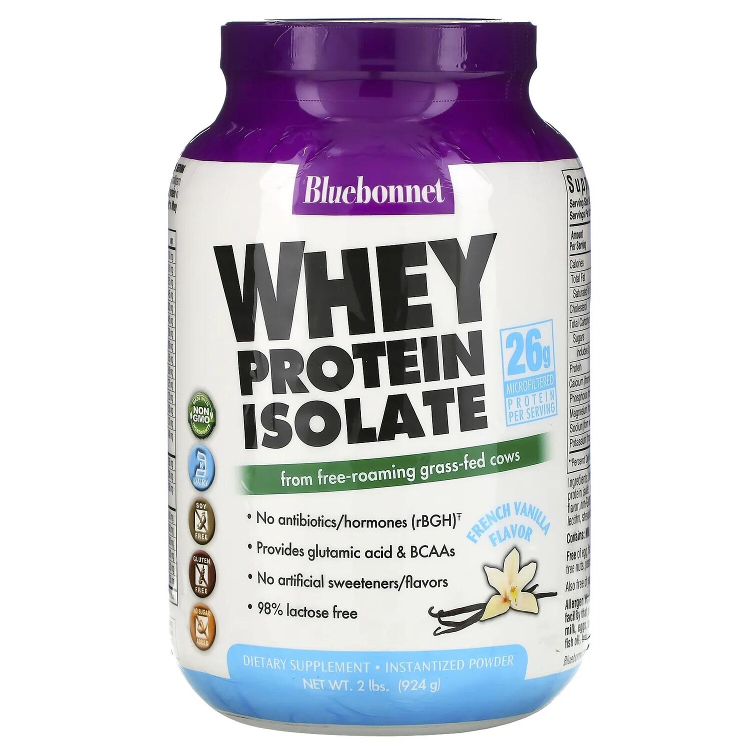 

Bluebonnet Nutrition На 100% натуральный изолят сывороточного протеина натуральная французская ваниль 2 фунта (924 г)