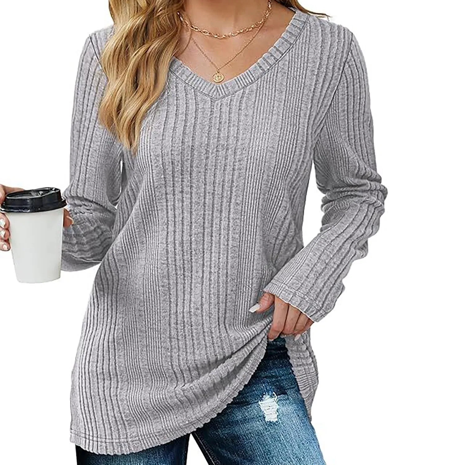 Женский свитер с v-образным вырезом Kindness Sweater, Silver — фото 4