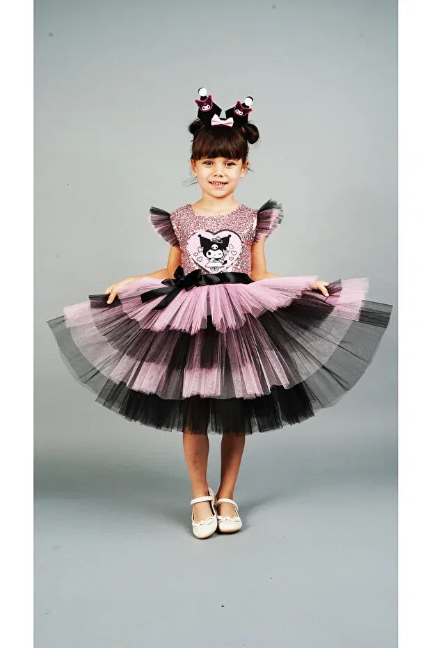 Детское платье для девочек с пайетками Kuromi Pink Crowned Birthday Party Evening Dress Mixie, Candy Pink