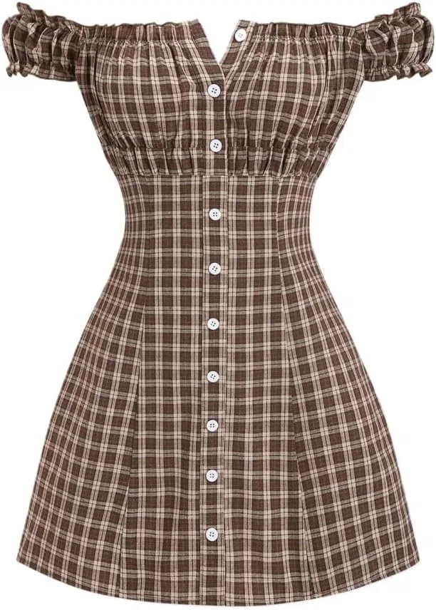 Женское повседневное платье A-силуэта с воланами, Off Shoulder, Coffee Brown