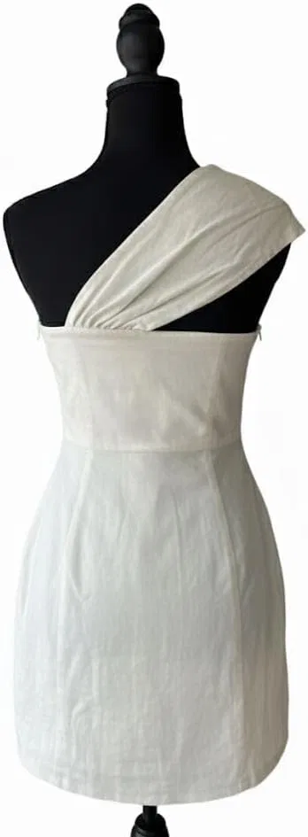 Женское мини-платье с одним рукавом и узлом Cotton-Linen, Natural — фото 4