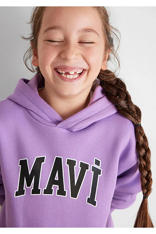 Детское худи для девочек с принтом Logo Printed Hooded Purple Mavi, Mor-70586 — фото 2