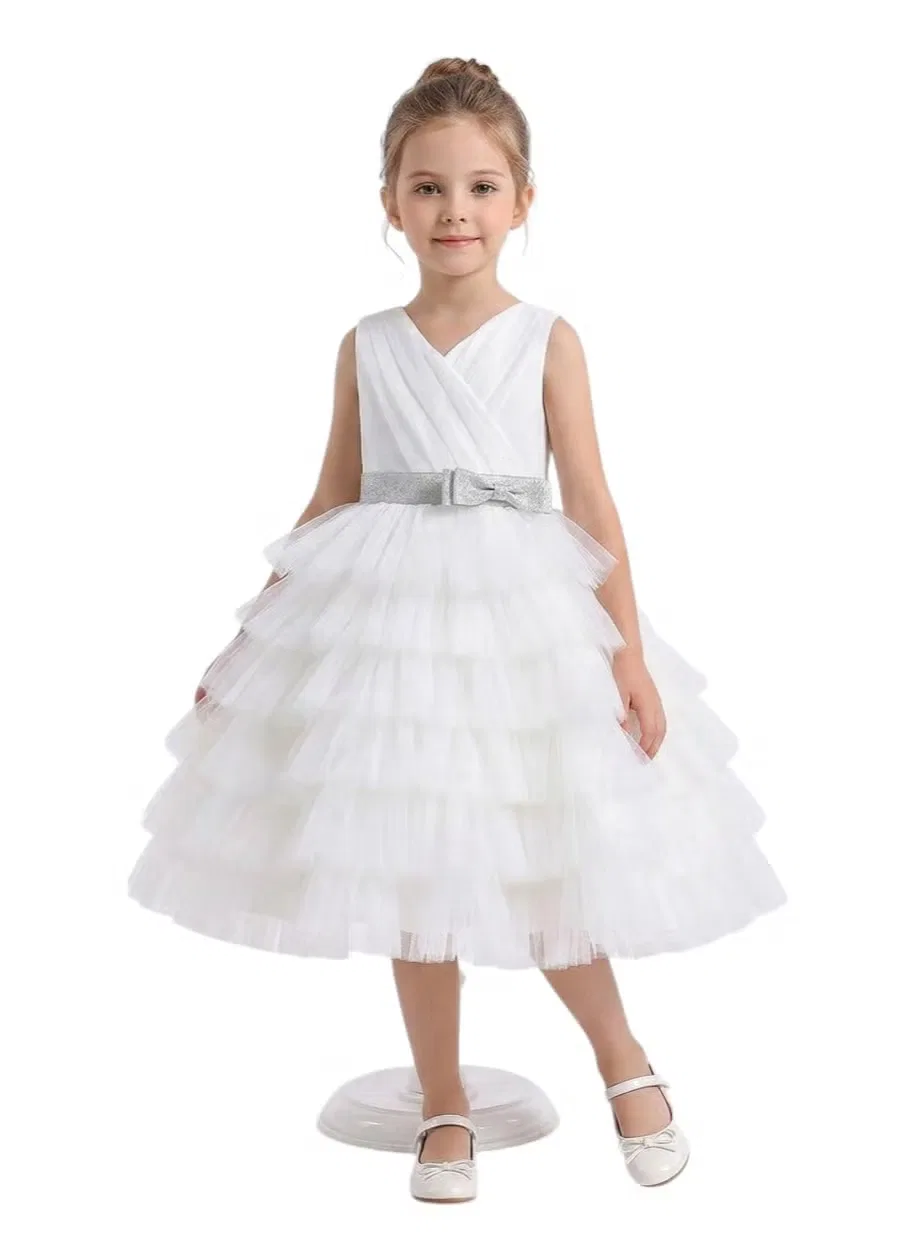 Платье без рукавов с многослойной юбкой из тюля Layered tulle party dress D'Daniela, белый