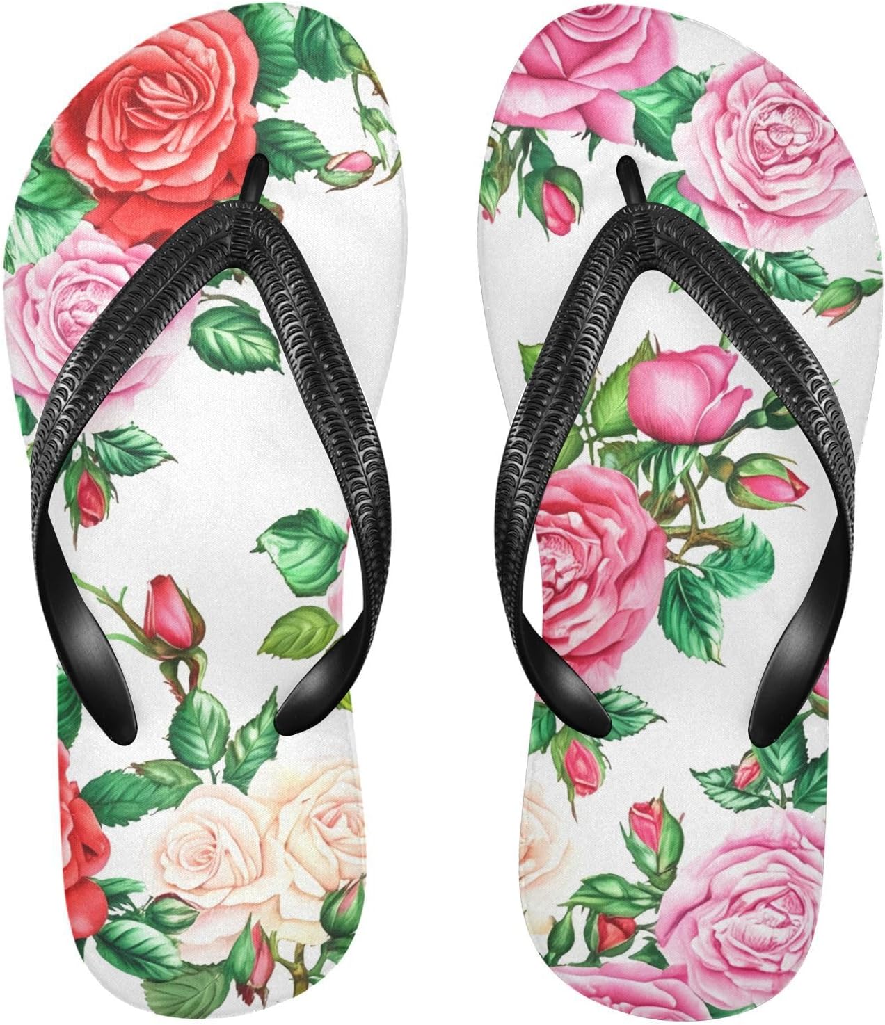 

Женские и мужские пляжные шлепанцы с белыми цветами розы, резиновые, нескользящие, летние, для душа и прогулок Sinestour
