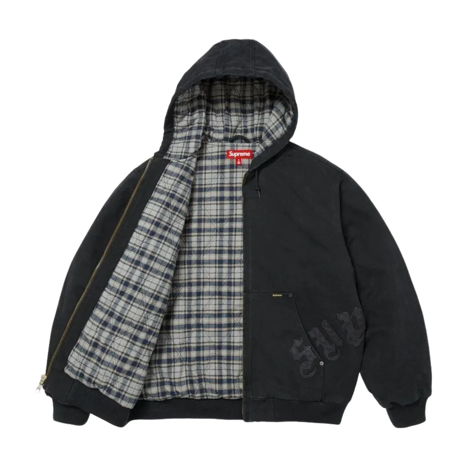 Мужская куртка FW26 Leather Applique Hooded Work Jacket 'Black' Supreme, черный — фото 3