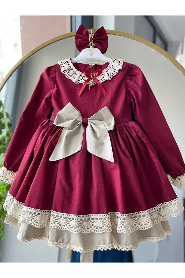 Детское платье для девочек хлопковое Eid Dress Sayuker Shop, Burgundy — фото 3