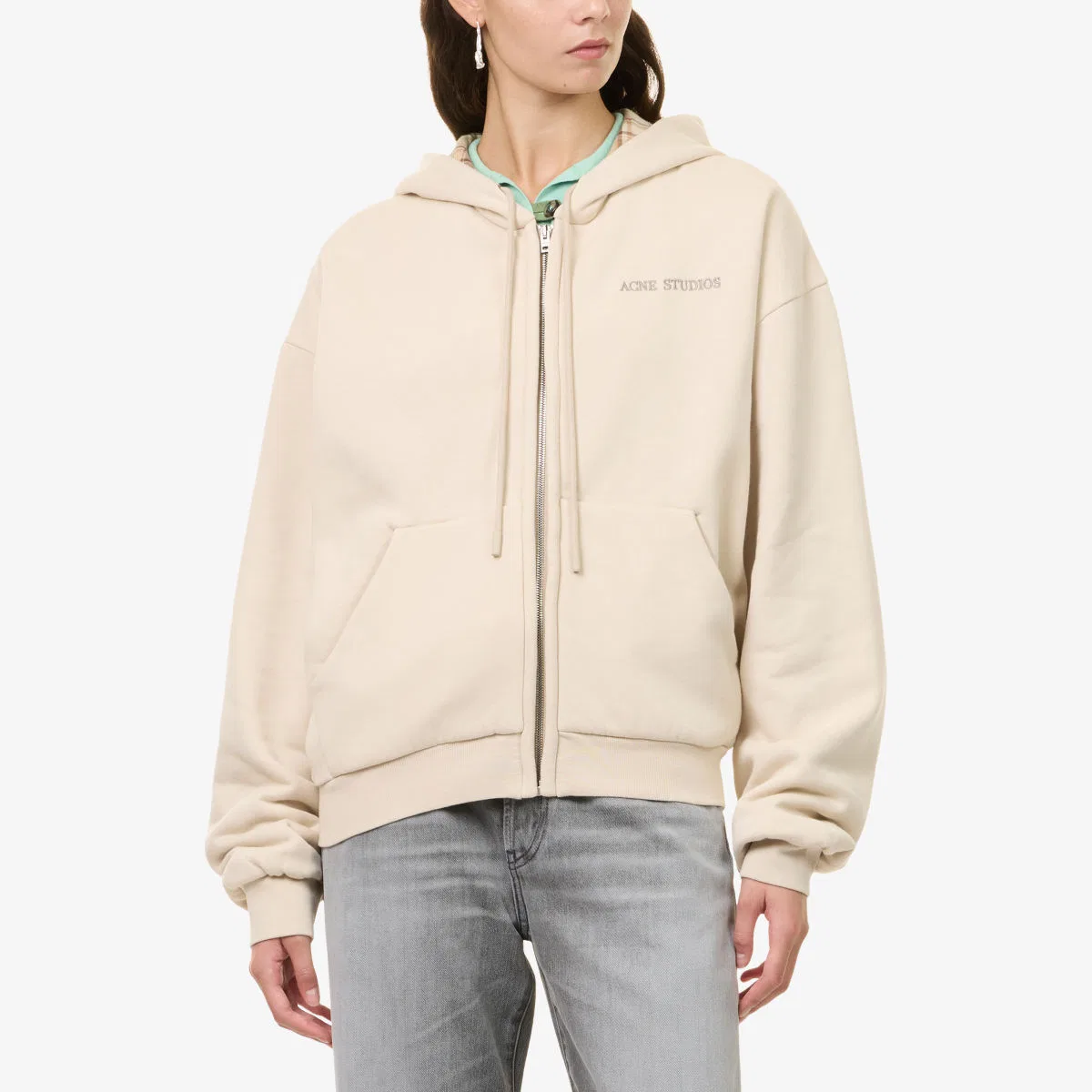 Хлопковая толстовка свободного кроя с вышитым логотипом бренда Acne Studios, светло-голубой — фото 3
