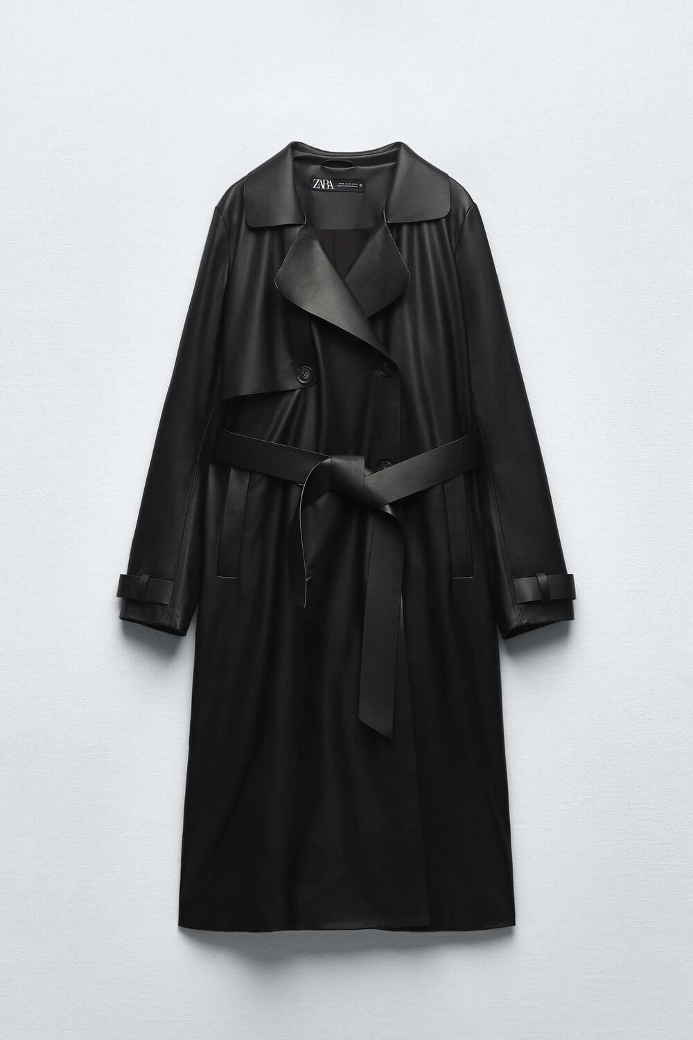 

Тренч Zara Faux Leather With Belt, черный