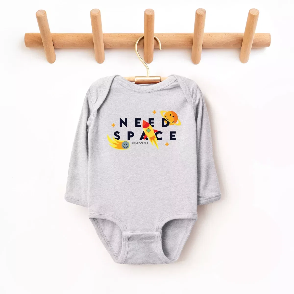 Детское боди для мальчиков с длинным рукавом SmileyWorld Need Space The Juniper Shop, Heather Grey — фото 2