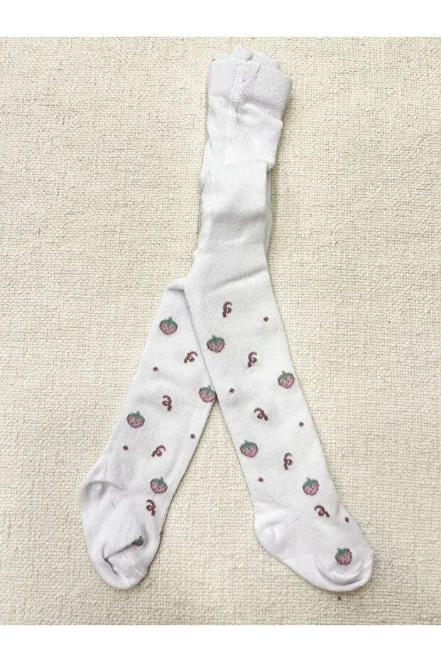 Детские колготки для девочек с рисунком Strawberry Patterned Katamino, White