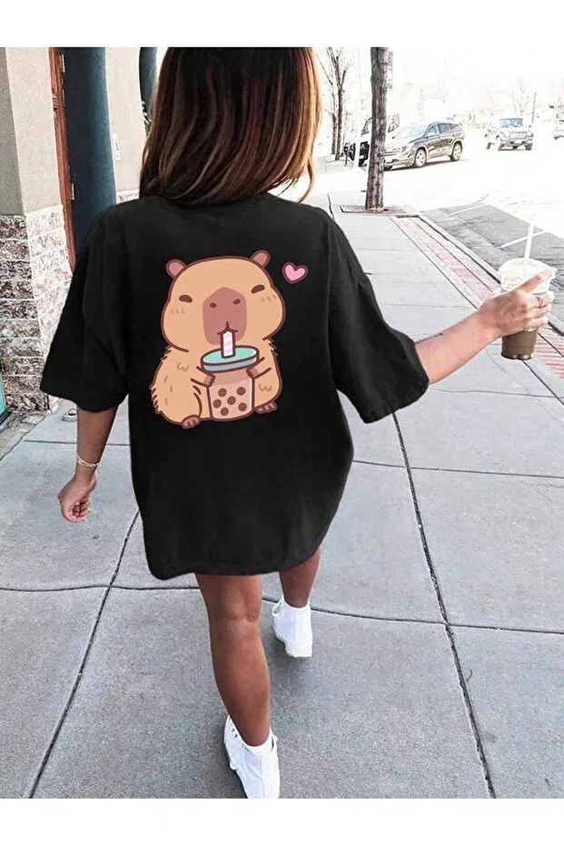 Детская футболка для девочек с принтом Capybara printed children's t-shirt cotton Cc Collection, Siyahh