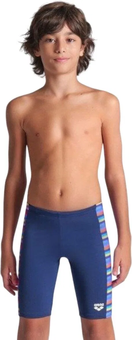 Детские плавки для мальчиков с полосами Racing Stripe Arena, Darkblue Fluorescent Green Fluorescent Magenta