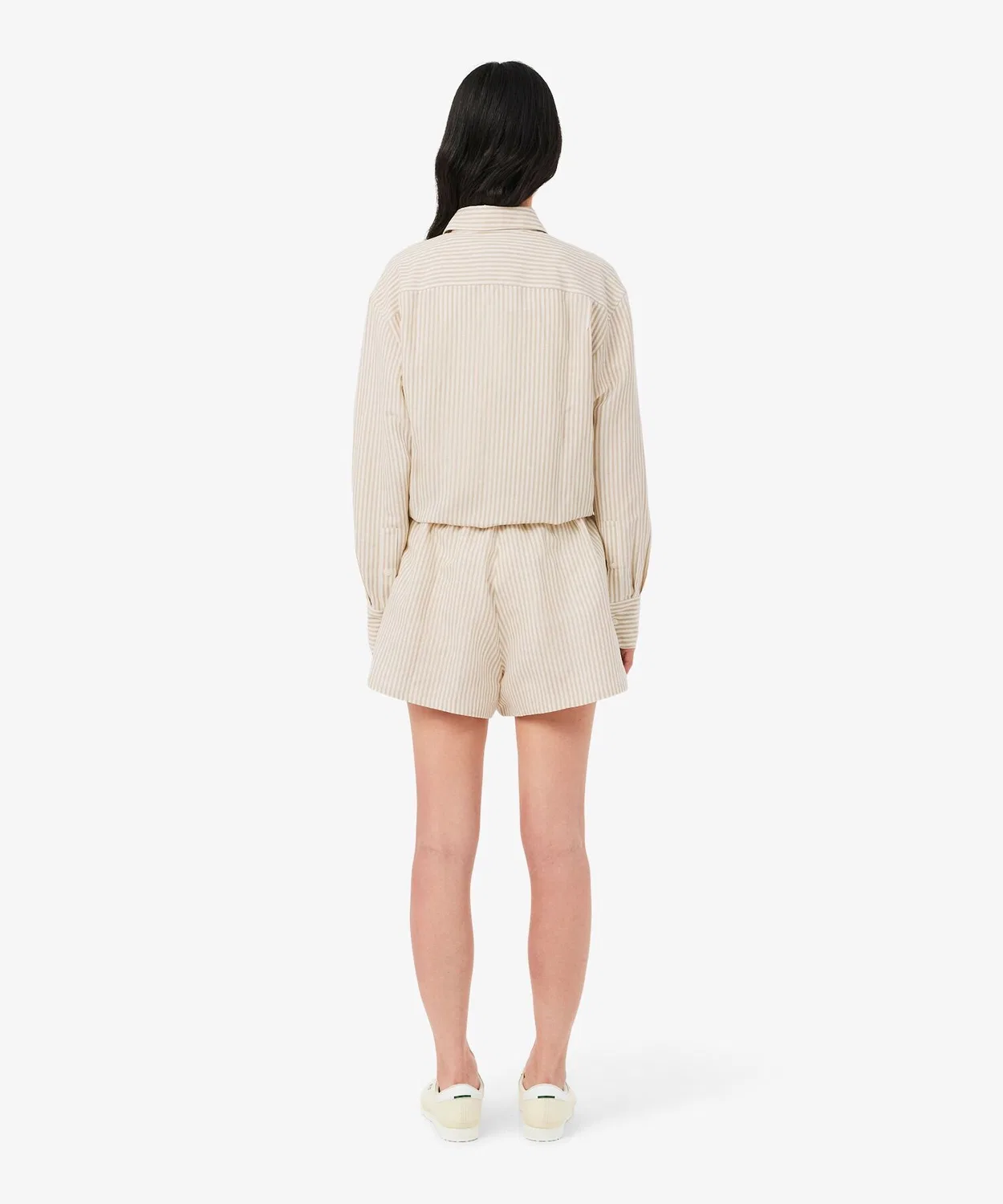 Женские шорты свободного кроя с полосатым принтом LACOSTE, Light Beige — фото 4