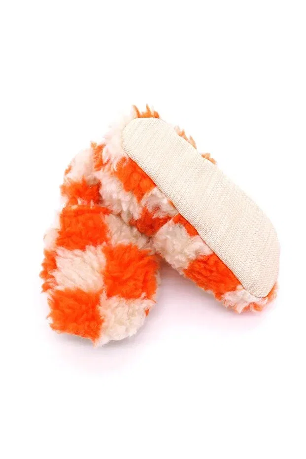 Детские пинетки с принтом Checkered Orange Cream Plush Cotton Non-Slip Baby Booties Morgedan, Orange Cream — фото 3