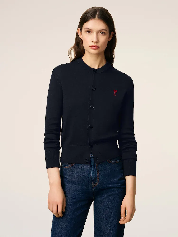 Кардиган с круглым вырезом коллекции Crewneck, Navy/Red AMI PARIS — фото 2