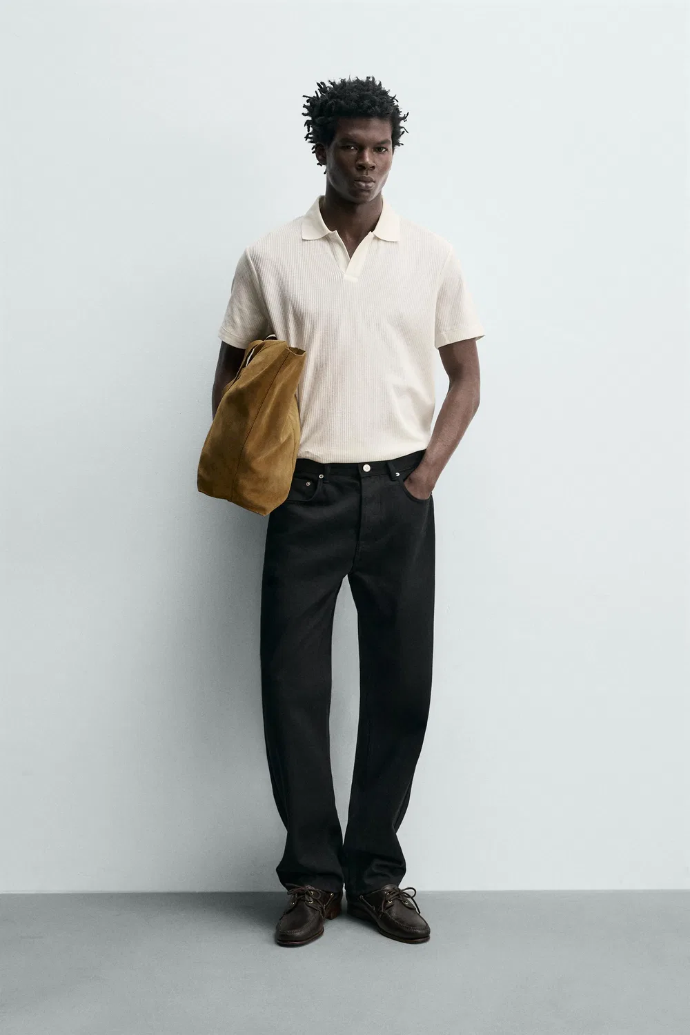 Рубашка-поло с вертикальной текстурой ZARA, Oyster-White