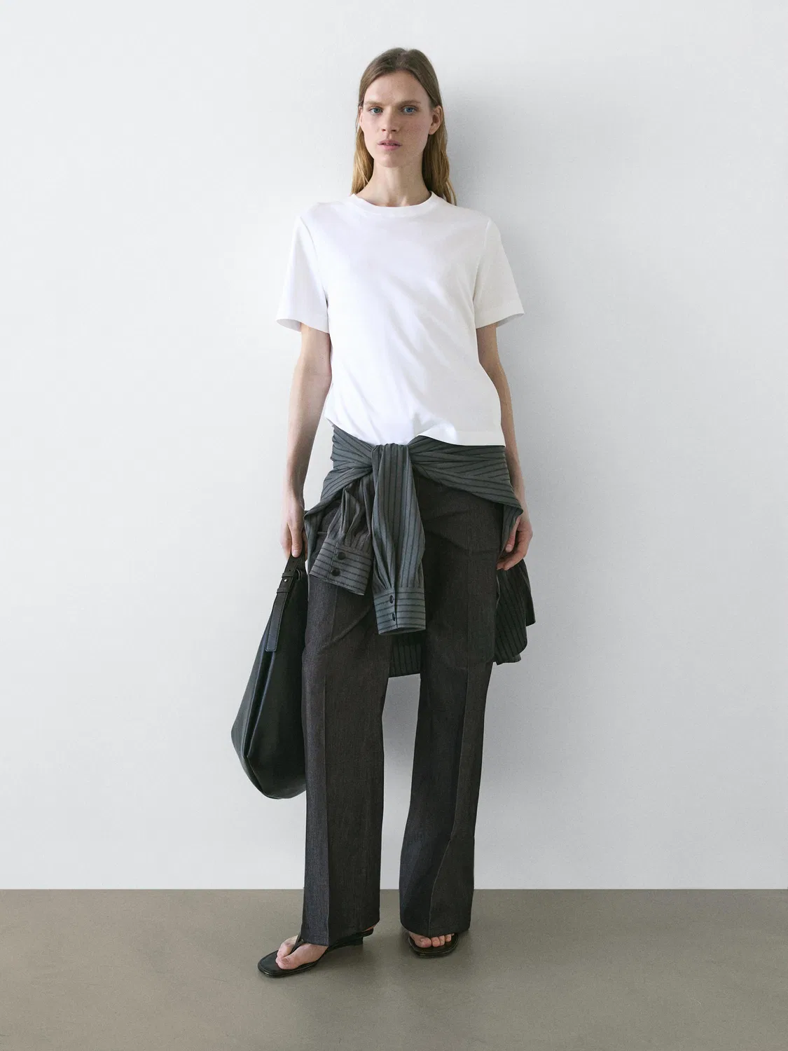 Футболка с круглым вырезом из 100% хлопка интерлок Massimo Dutti, Off-White — фото 2