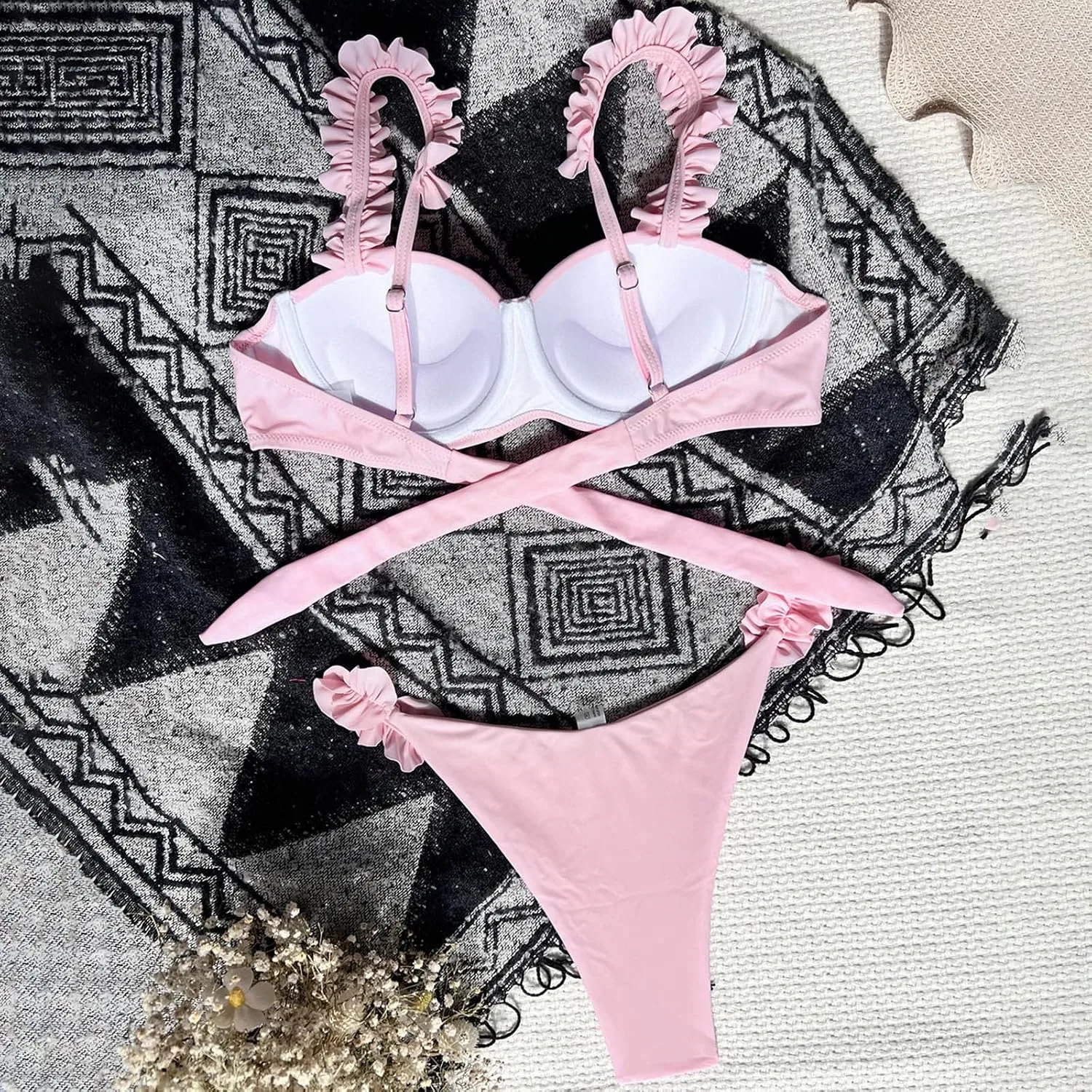 Женский цельнокроеный купальник с завышенной талией и контролем живота, Pink — фото 4