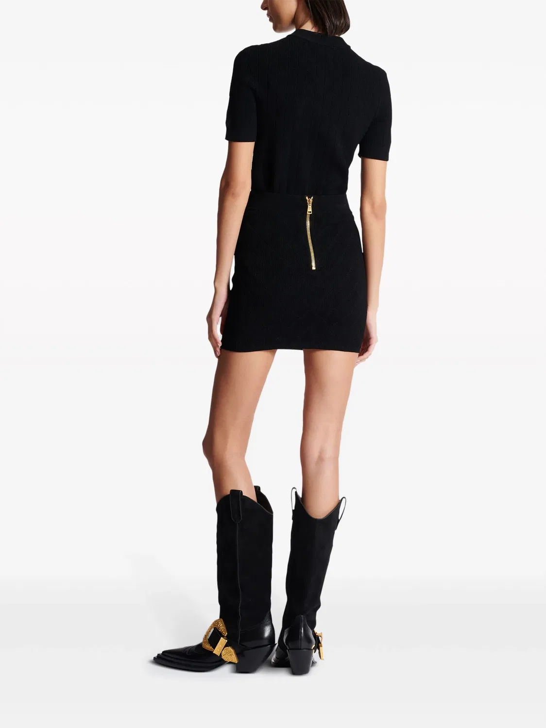 Мини-юбка с 6 пуговицами из тонкой вязки Balmain, черный — фото 2