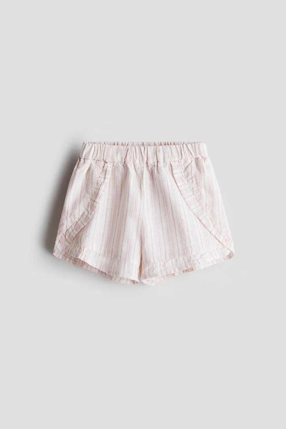 Шорты из смесовой льняной ткани с оборками H&M, Weiß/Rosa Gestreift