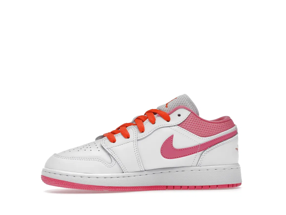 Детские кроссовки с контрастными вставками Jordan 1 Low Jordan, White/Safety Orange-Pinksicle — фото 3