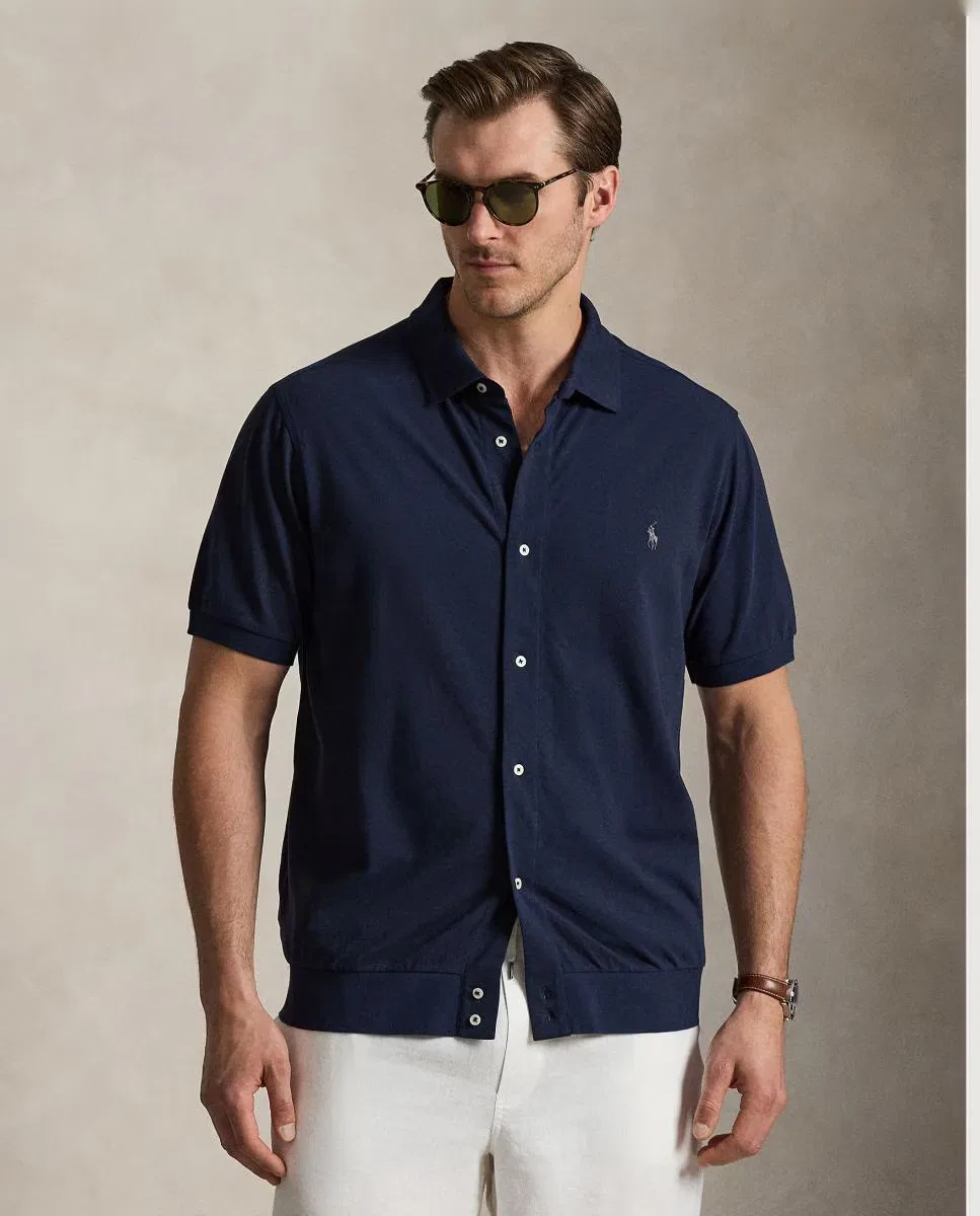 Мужская рубашка из хлопка, Piqué Azul Marino Aviador, Polo Ralph Lauren, темно-синий