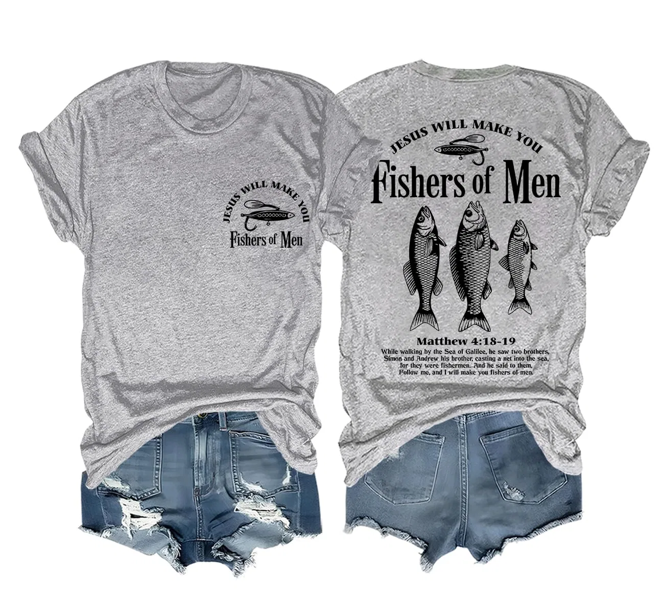 Женская футболка с принтом Fisher of Men, Grigio