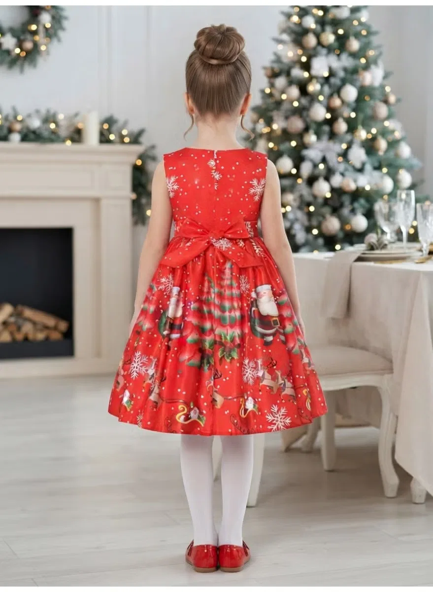 Платье праздничное с принтом Christmas festive girls pageant gown D'Daniela, красный — фото 2