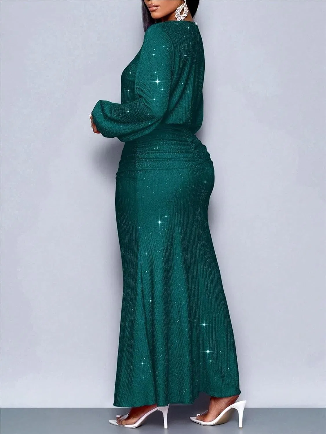 Женское облегающее платье с пайетками макси Bodycon, Dark Green — фото 2