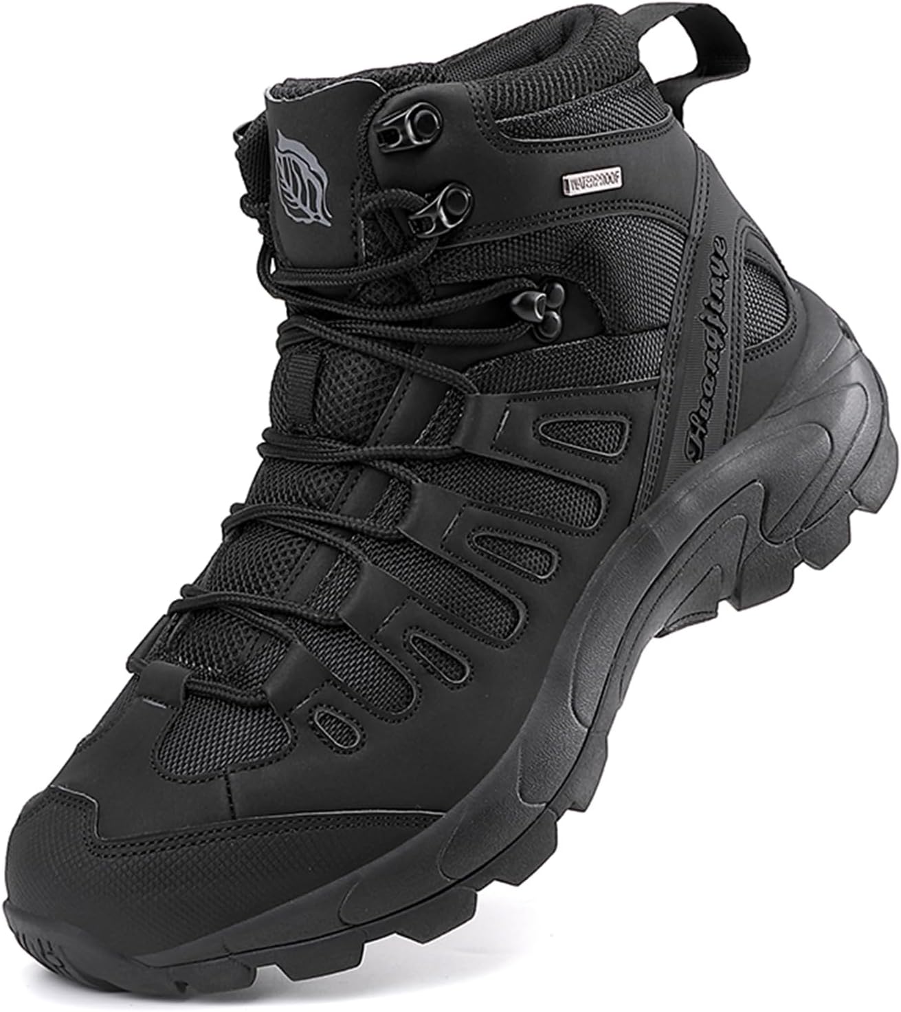 

Мужские кожаные ботинки средней высоты на шнуровке, водонепроницаемые Tengfeifly, черный