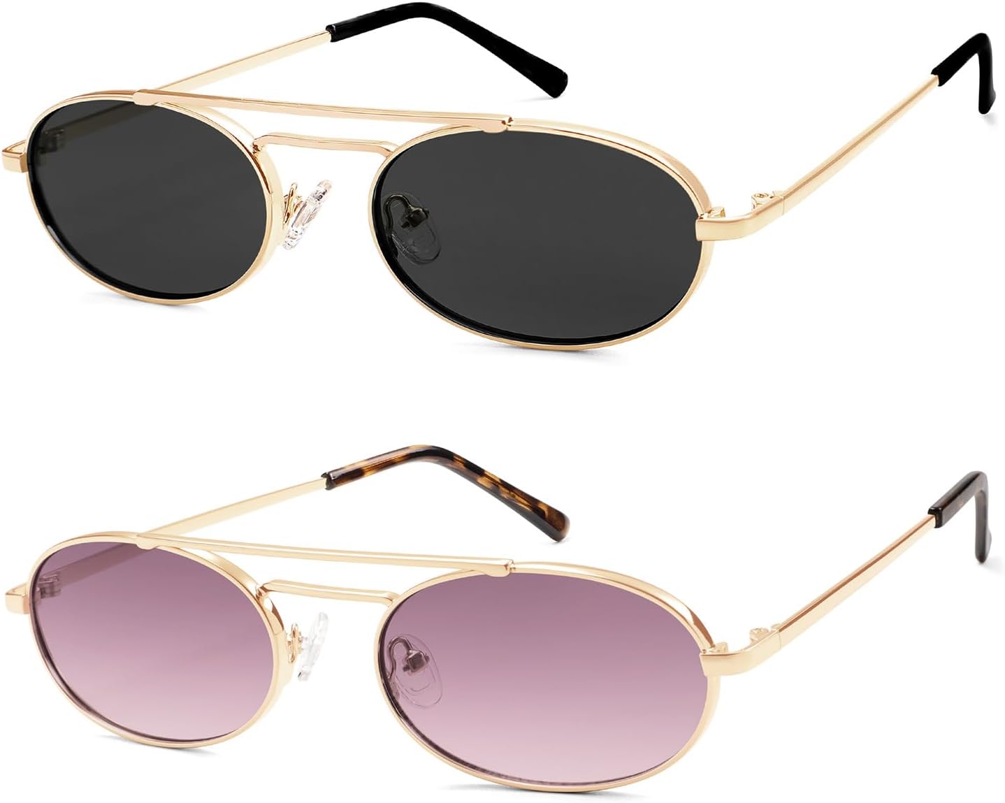 

Овальные модные ретро-солнцезащитные очки с двойной перемычкой для женщин и мужчин, 90-е годы, узкие винтажные маленькие солнцезащитные очки AR81048 HERJOUR, Gold/Black+gold/Purple Pink
