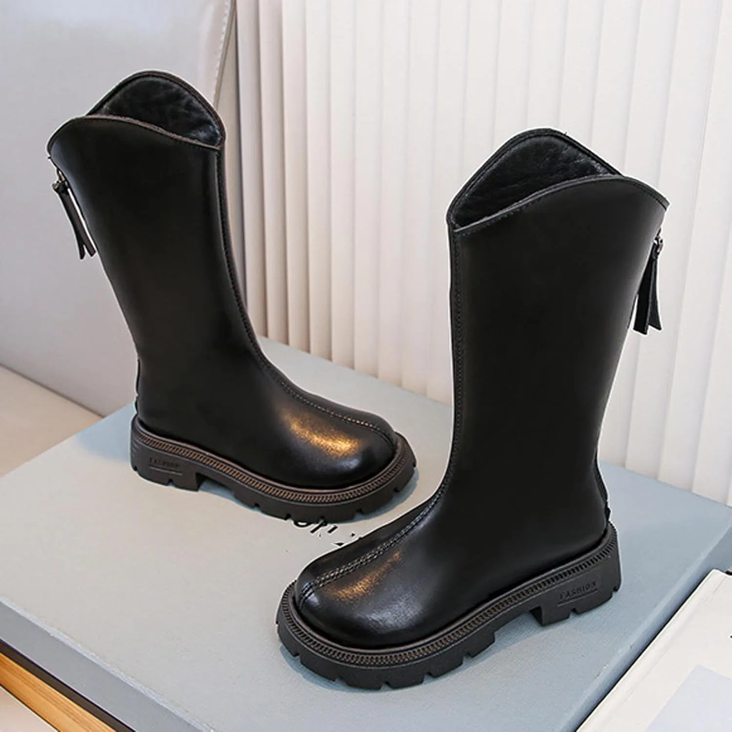 Детские сапоги для девочек с молнией и рифленой подошвой Zzalalana, Black — фото 3