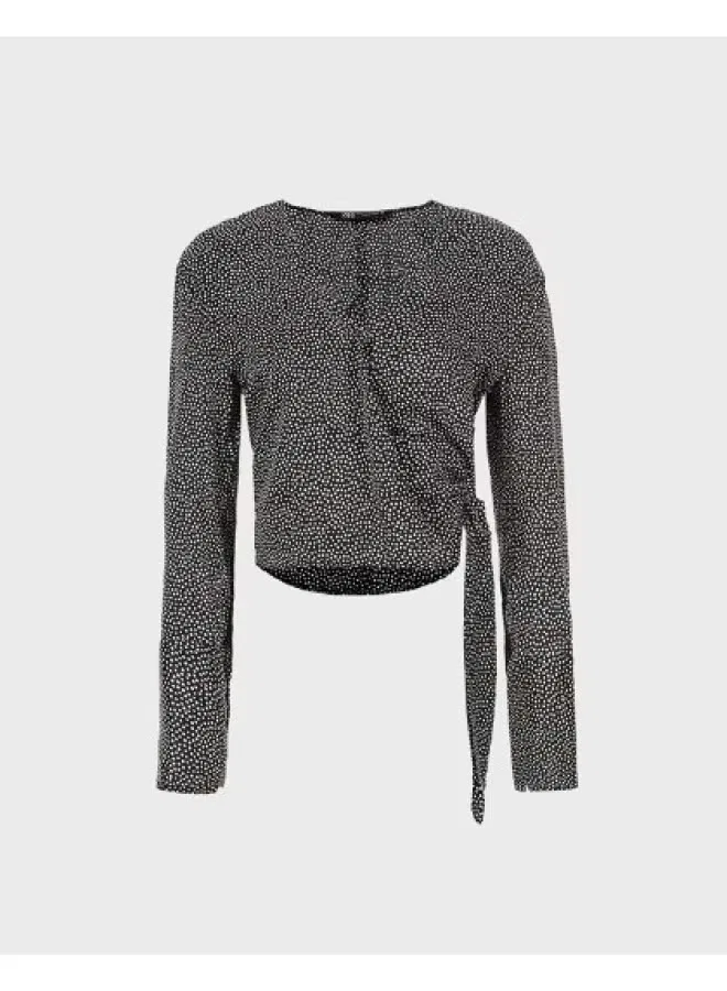 Блузка с принтом в горошек с длинным рукавом Zara, черный